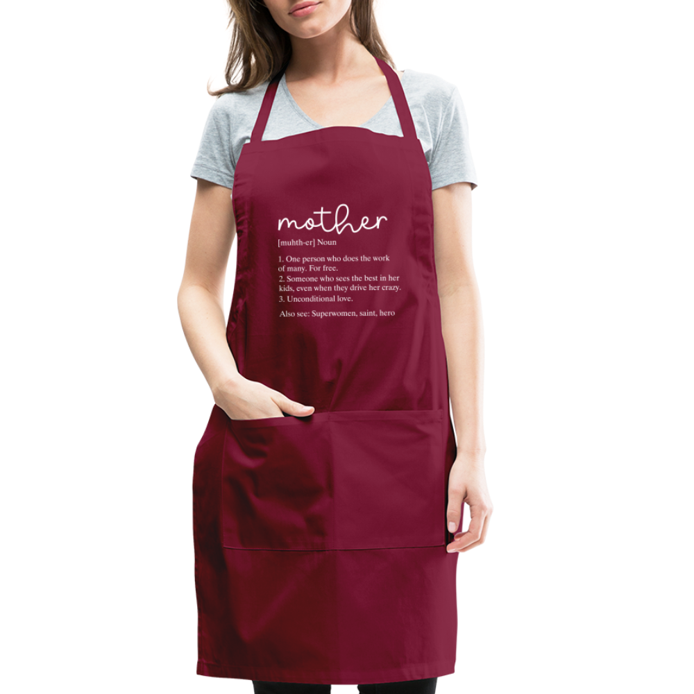 Mother Definition Adjustable Apron (White Letters) - burgundy