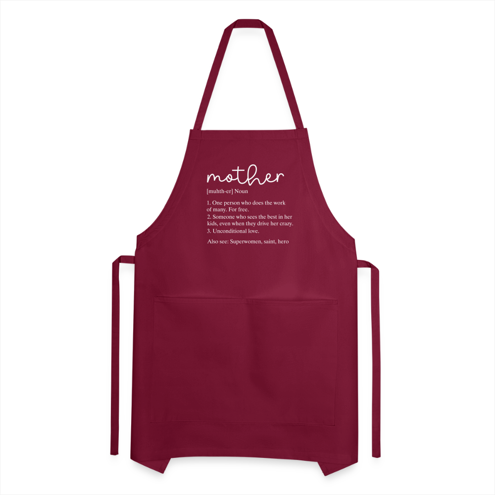 Mother Definition Adjustable Apron (White Letters) - burgundy