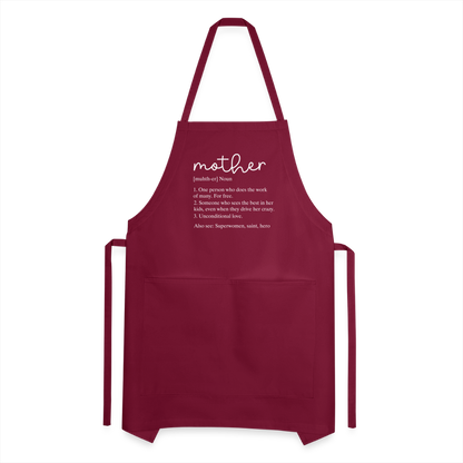 Mother Definition Adjustable Apron (White Letters) - burgundy