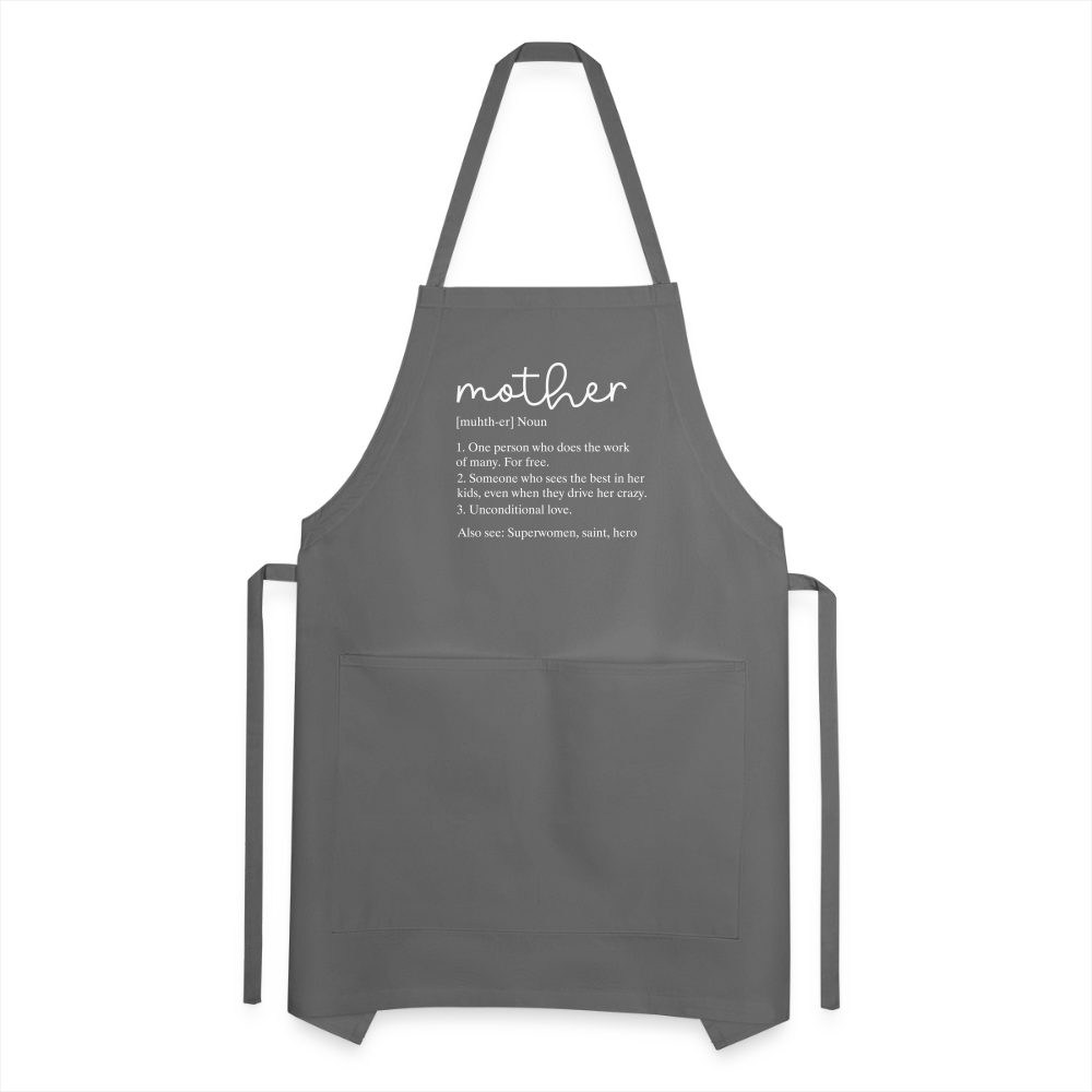 Mother Definition Adjustable Apron (White Letters) - charcoal