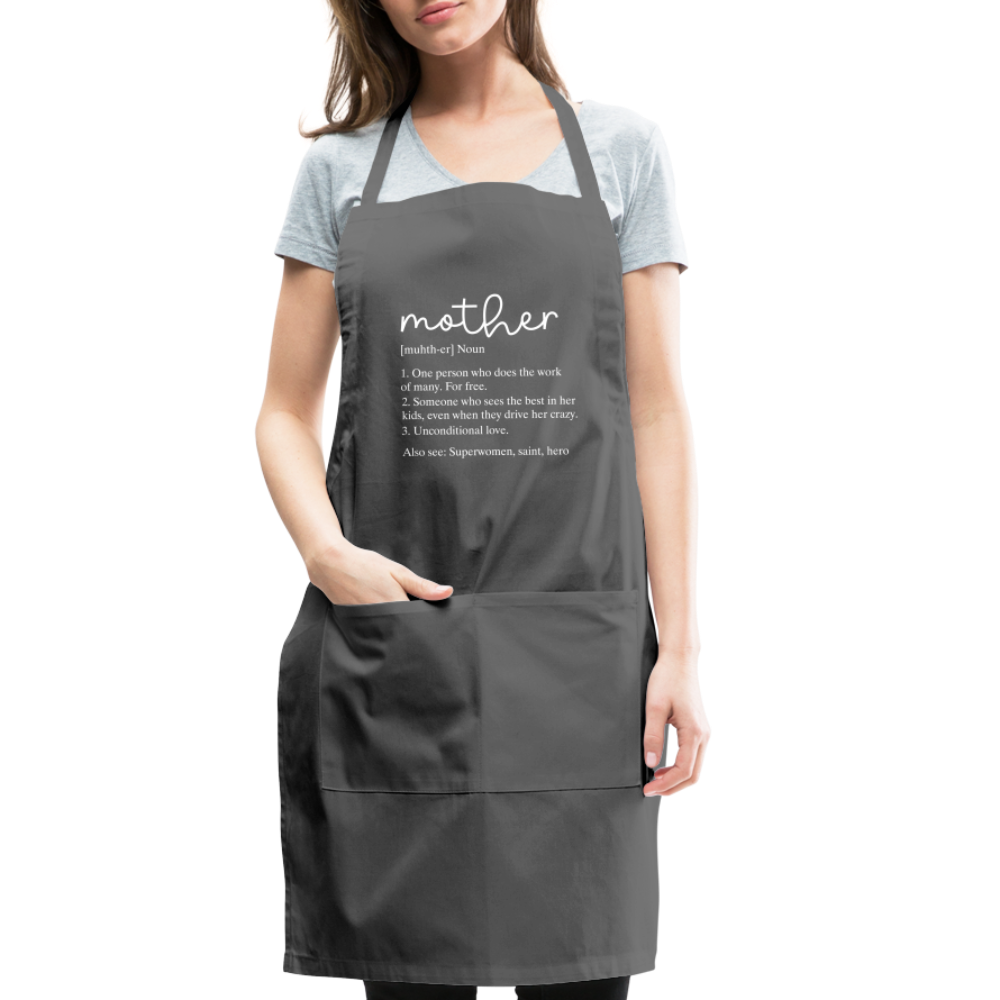 Mother Definition Adjustable Apron (White Letters) - charcoal