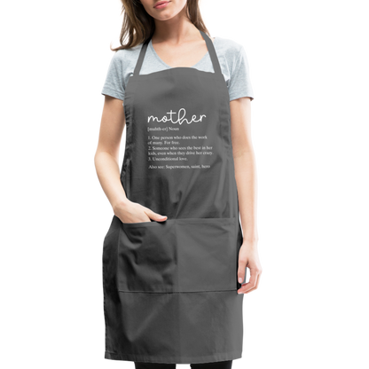 Mother Definition Adjustable Apron (White Letters) - charcoal