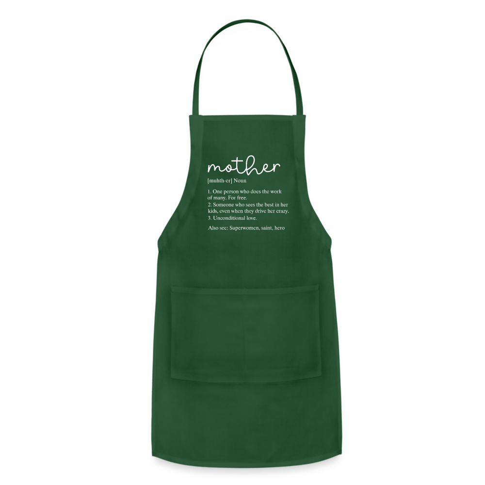 Mother Definition Adjustable Apron (White Letters) - forest green