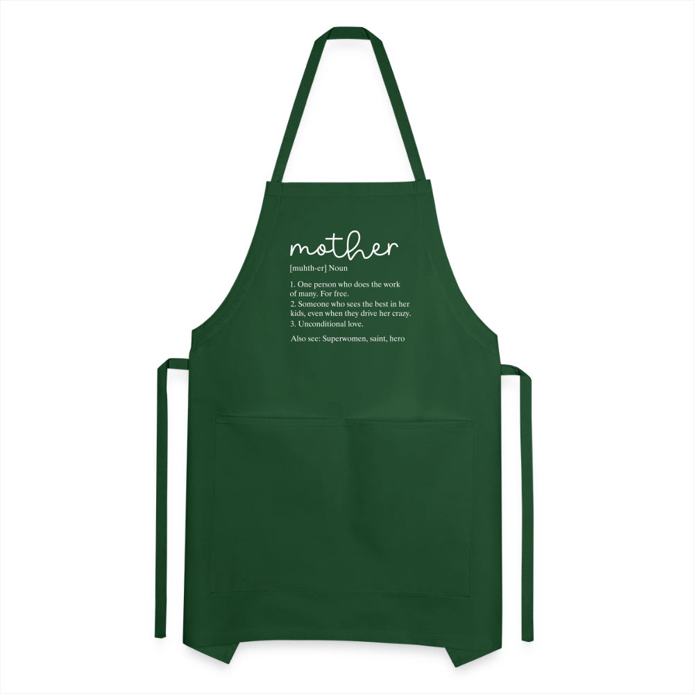 Mother Definition Adjustable Apron (White Letters) - forest green