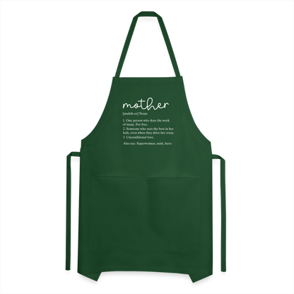 Mother Definition Adjustable Apron (White Letters) - forest green