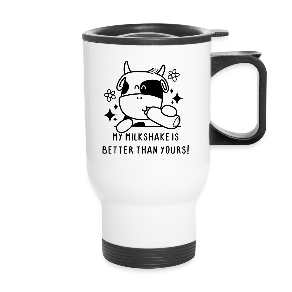 My Milkshake is Better Than Yours Travel Mug (Funny Cow) - white