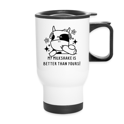 My Milkshake is Better Than Yours Travel Mug (Funny Cow) - white