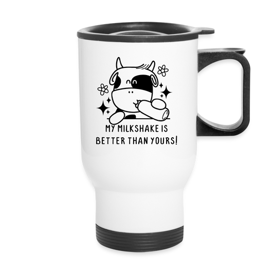 My Milkshake is Better Than Yours Travel Mug (Funny Cow) - white