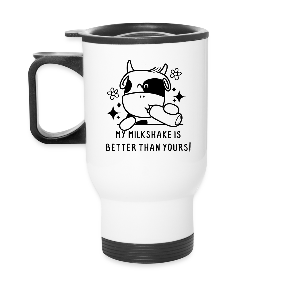 My Milkshake is Better Than Yours Travel Mug (Funny Cow) - white