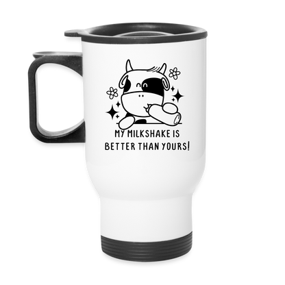 My Milkshake is Better Than Yours Travel Mug (Funny Cow) - white