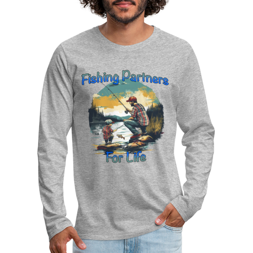 Fishing Partners for Life (Dad and Son) Men's Premium Long Sleeve T-Shirt - heather gray