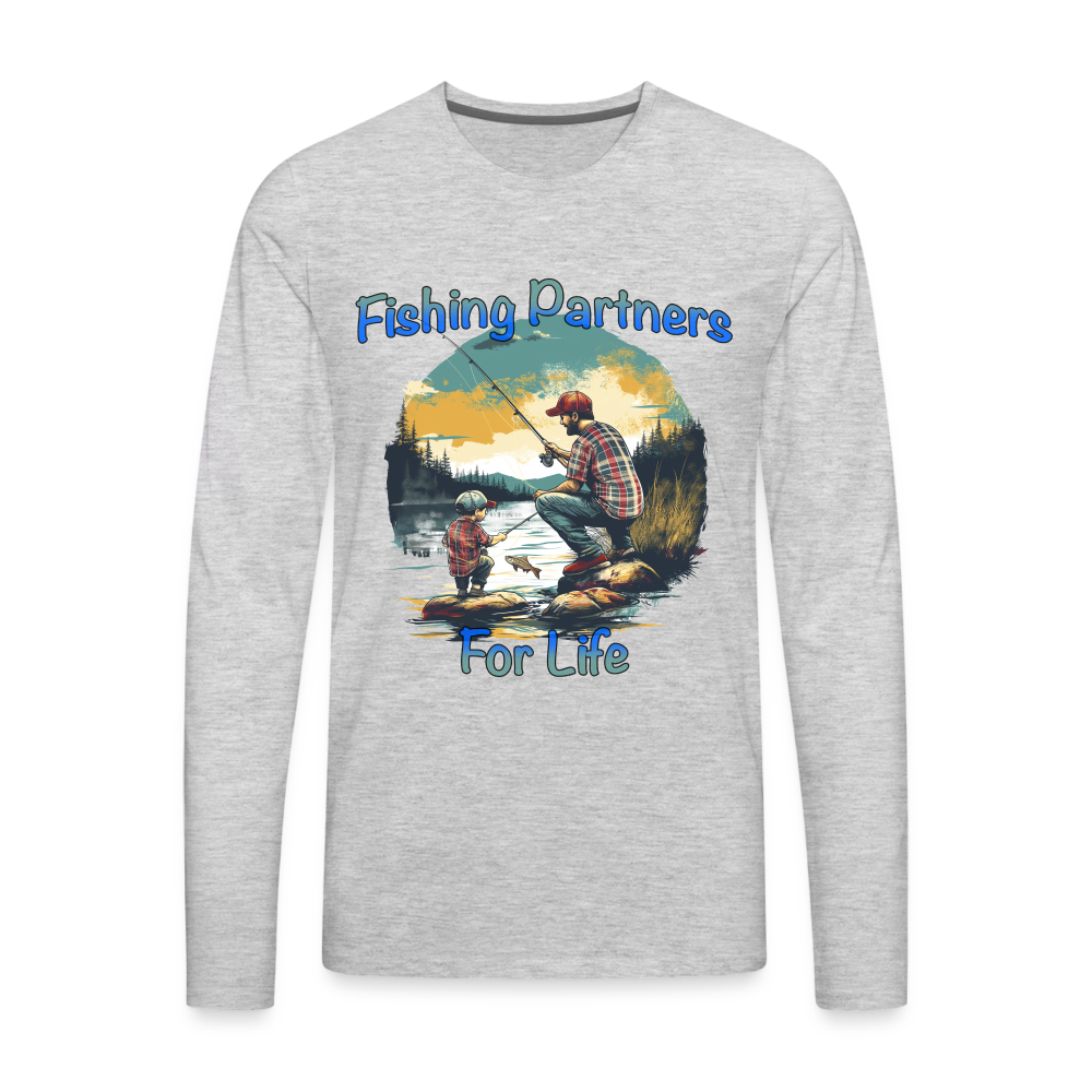Fishing Partners for Life (Dad and Son) Men's Premium Long Sleeve T-Shirt - heather gray