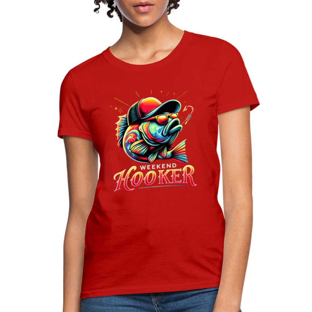 Weekend Hooker Fishing Women's Contoured T-Shirt - red