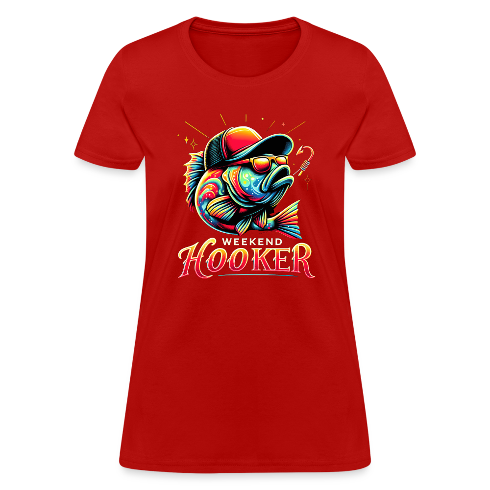 Weekend Hooker Fishing Women's Contoured T-Shirt - red