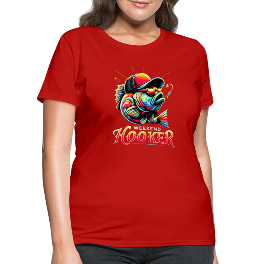 Weekend Hooker Fishing Women's Contoured T-Shirt - red