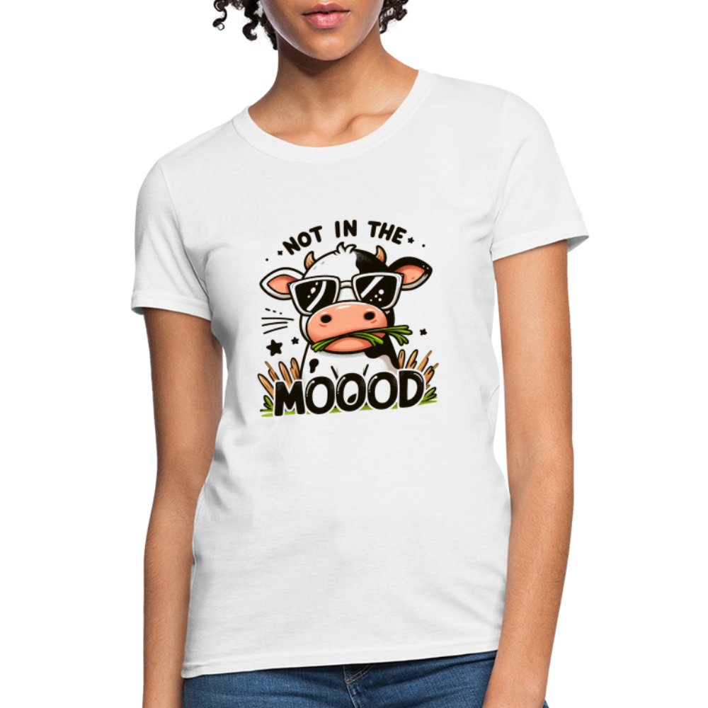 Not In The Mood Women's Contoured T-Shirt (Funny Cute Cow Design) - white