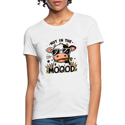 Not In The Mood Women's Contoured T-Shirt (Funny Cute Cow Design) - white