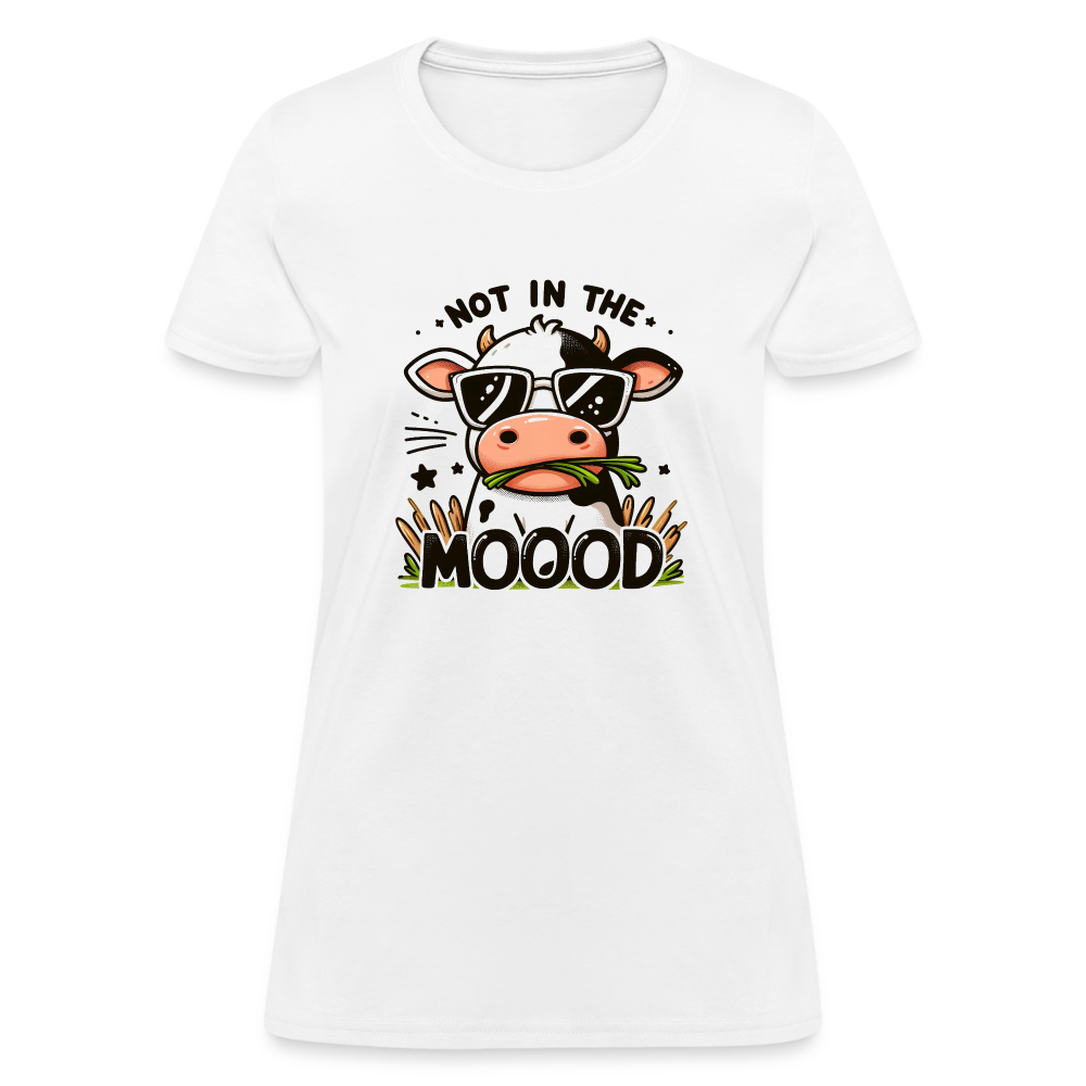 Not In The Mood Women's Contoured T-Shirt (Funny Cute Cow Design) - white