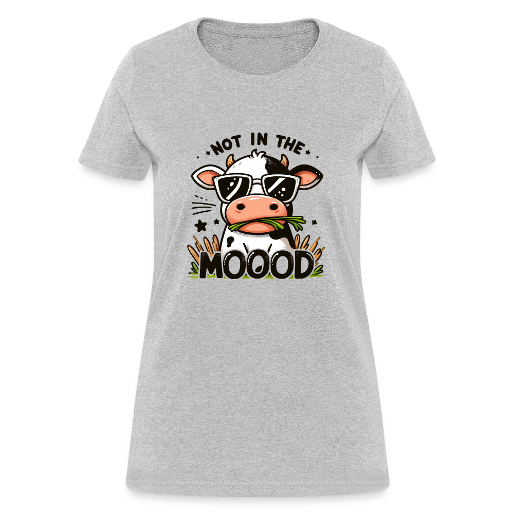 Not In The Mood Women's Contoured T-Shirt (Funny Cute Cow Design) - heather gray