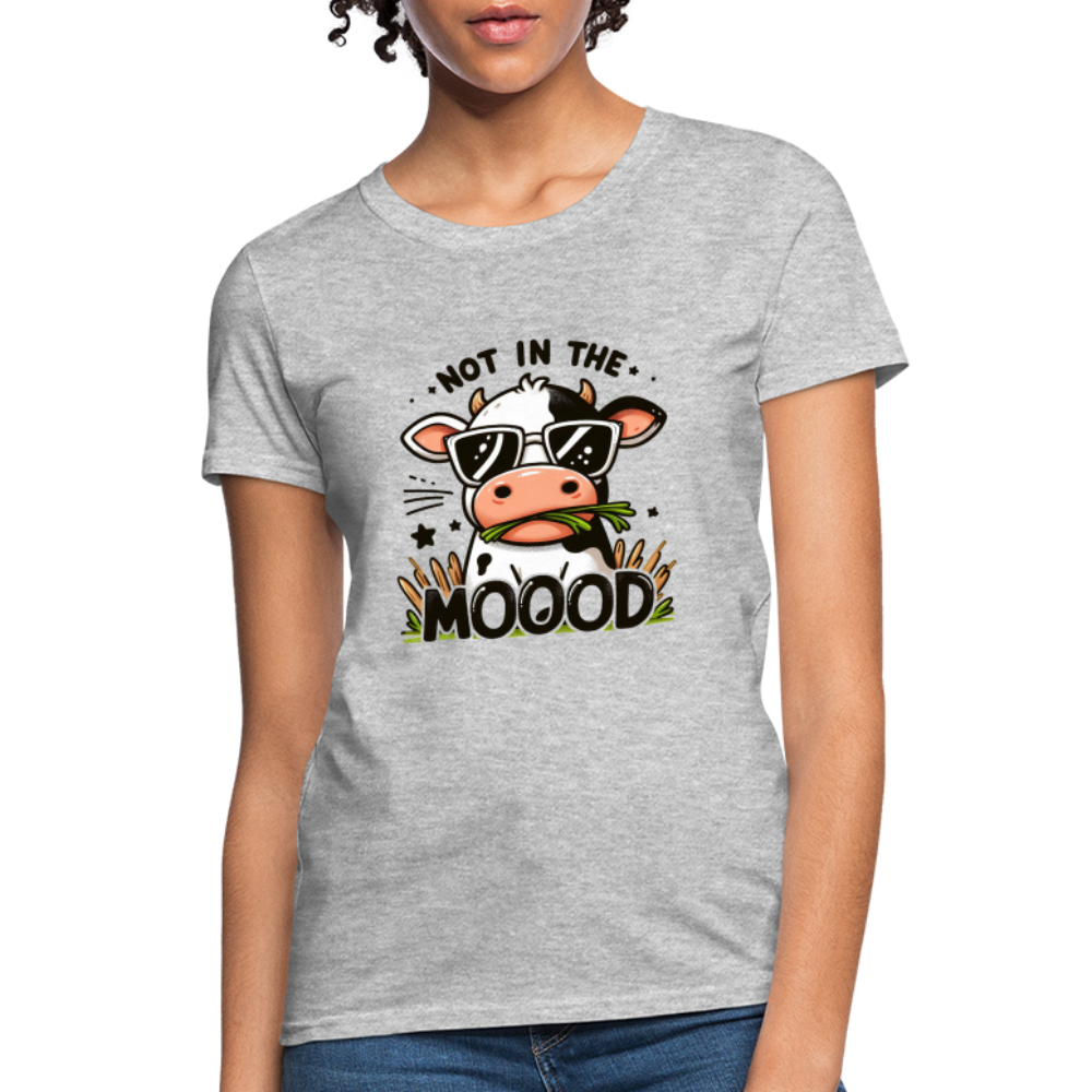 Not In The Mood Women's Contoured T-Shirt (Funny Cute Cow Design) - heather gray