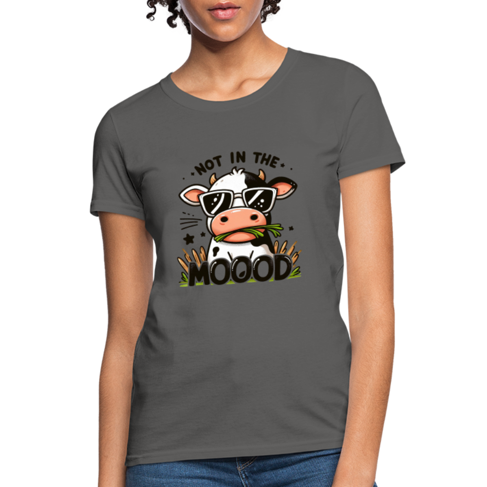 Not In The Mood Women's Contoured T-Shirt (Funny Cute Cow Design) - charcoal