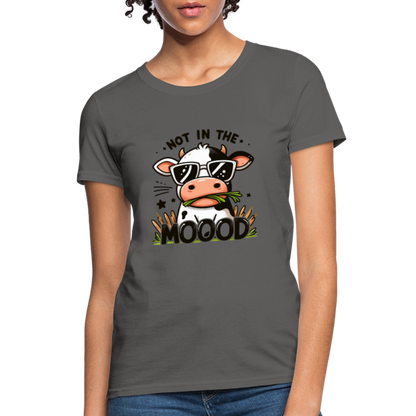 Not In The Mood Women's Contoured T-Shirt (Funny Cute Cow Design) - charcoal