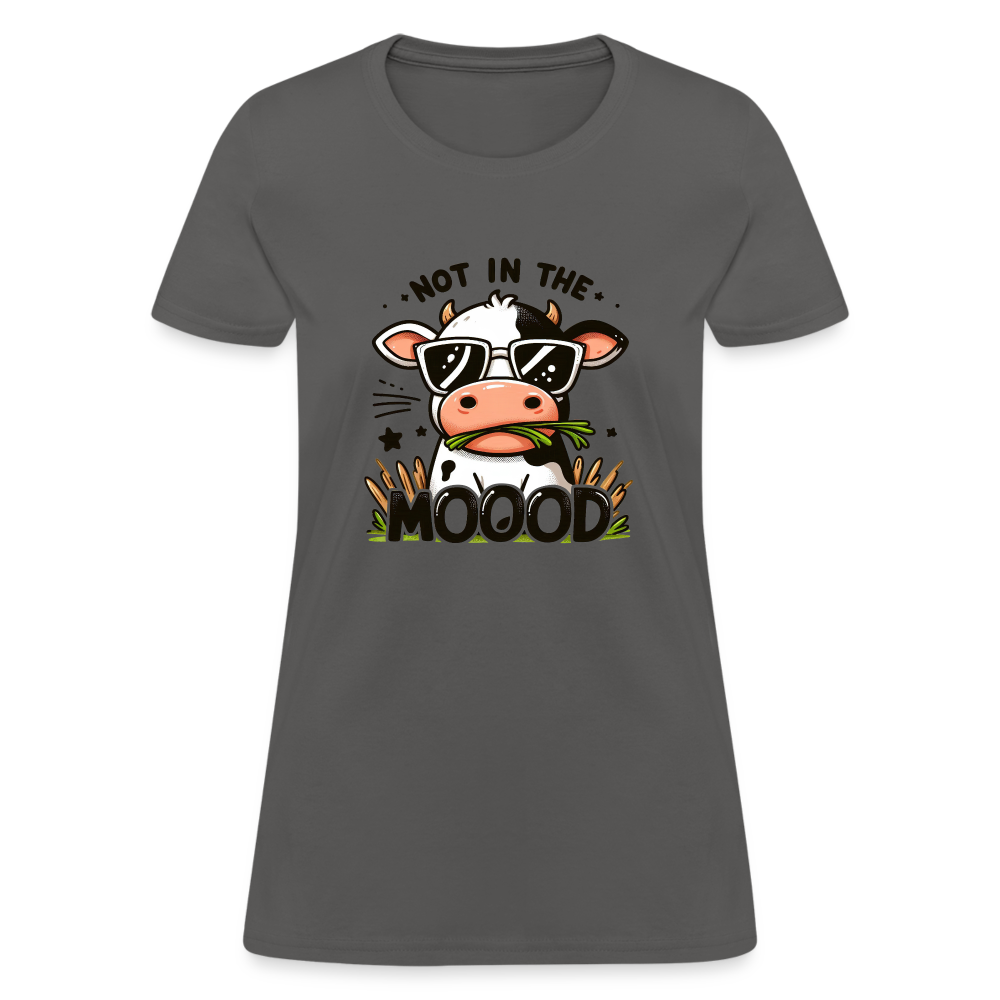 Not In The Mood Women's Contoured T-Shirt (Funny Cute Cow Design) - charcoal