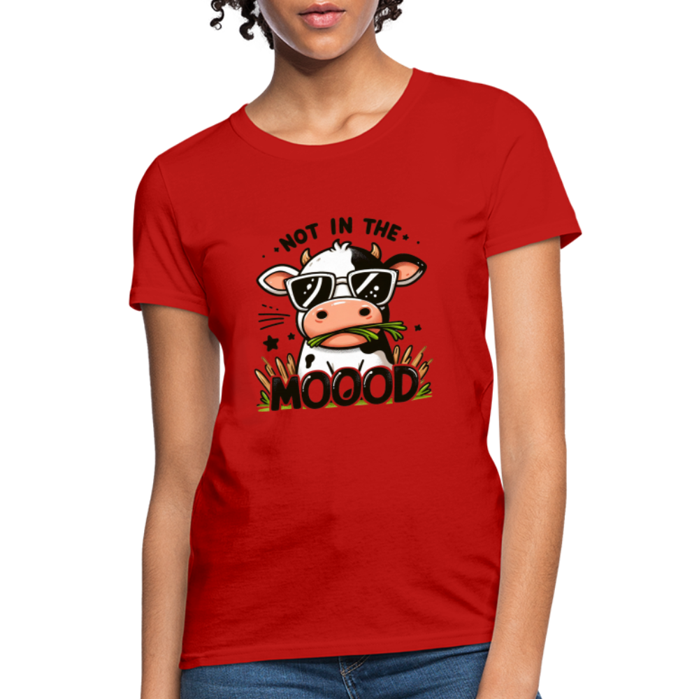 Not In The Mood Women's Contoured T-Shirt (Funny Cute Cow Design) - red