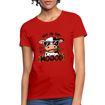 Not In The Mood Women's Contoured T-Shirt (Funny Cute Cow Design) - red