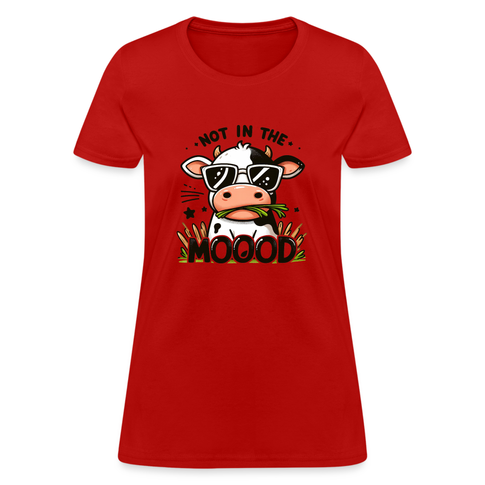 Not In The Mood Women's Contoured T-Shirt (Funny Cute Cow Design) - red