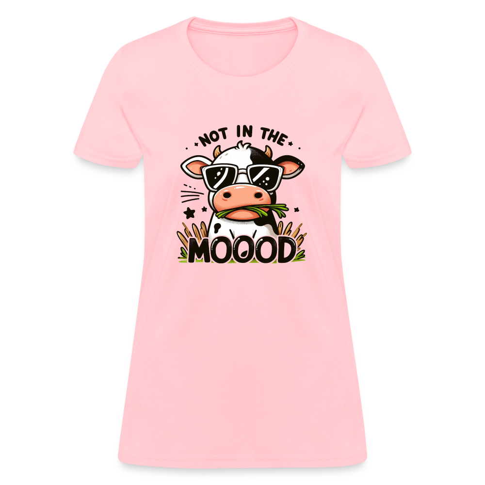 Not In The Mood Women's Contoured T-Shirt (Funny Cute Cow Design) - pink