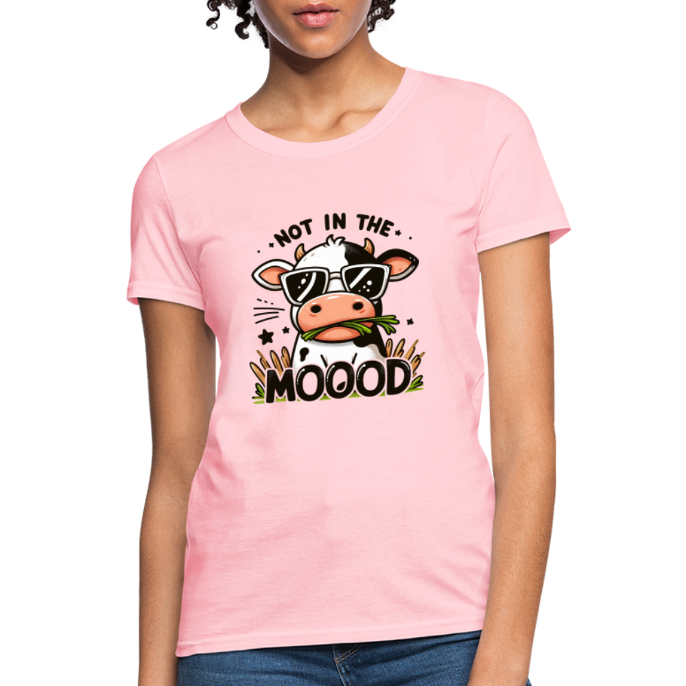 Not In The Mood Women's Contoured T-Shirt (Funny Cute Cow Design) - pink