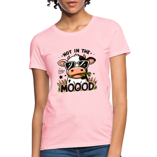 Not In The Mood Women's Contoured T-Shirt (Funny Cute Cow Design) - pink