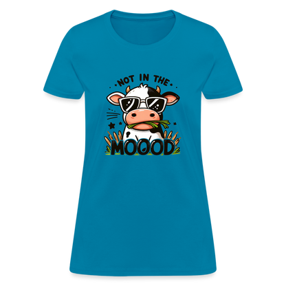 Not In The Mood Women's Contoured T-Shirt (Funny Cute Cow Design) - turquoise