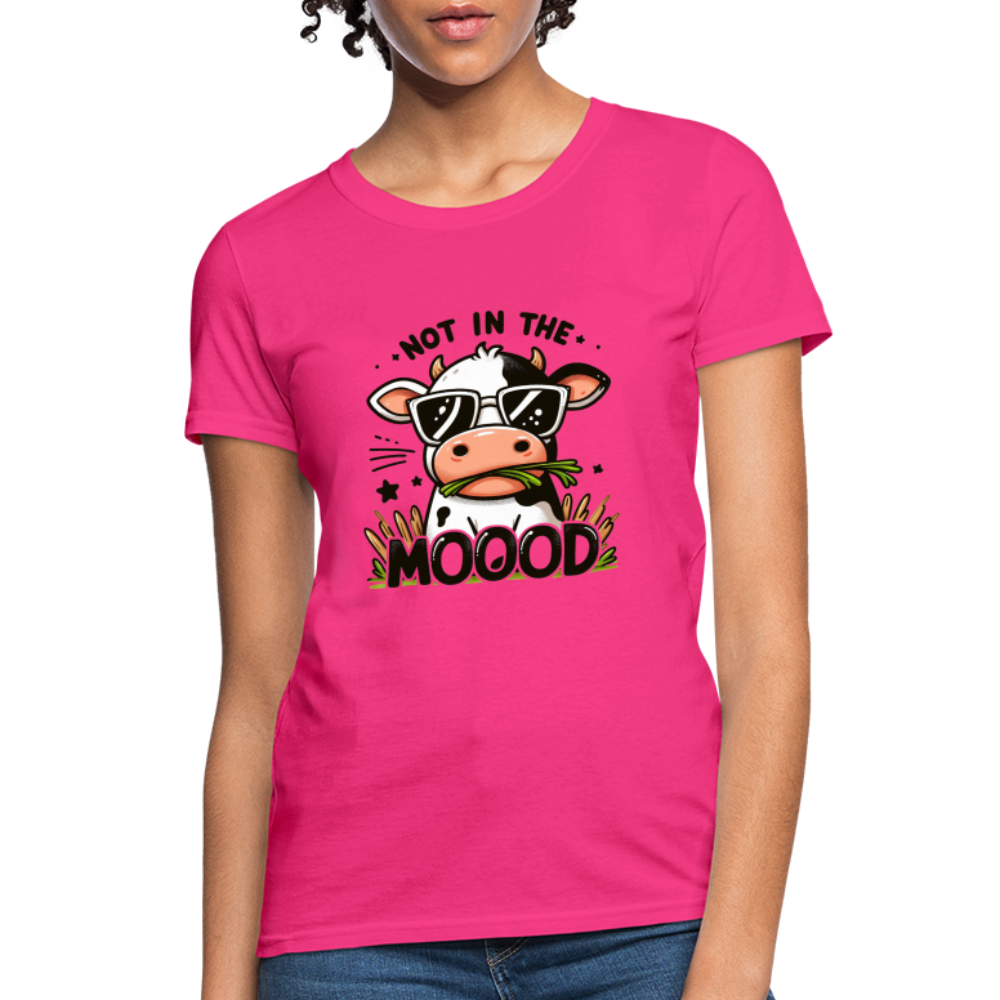 Not In The Mood Women's Contoured T-Shirt (Funny Cute Cow Design) - fuchsia