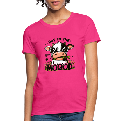 Not In The Mood Women's Contoured T-Shirt (Funny Cute Cow Design) - fuchsia