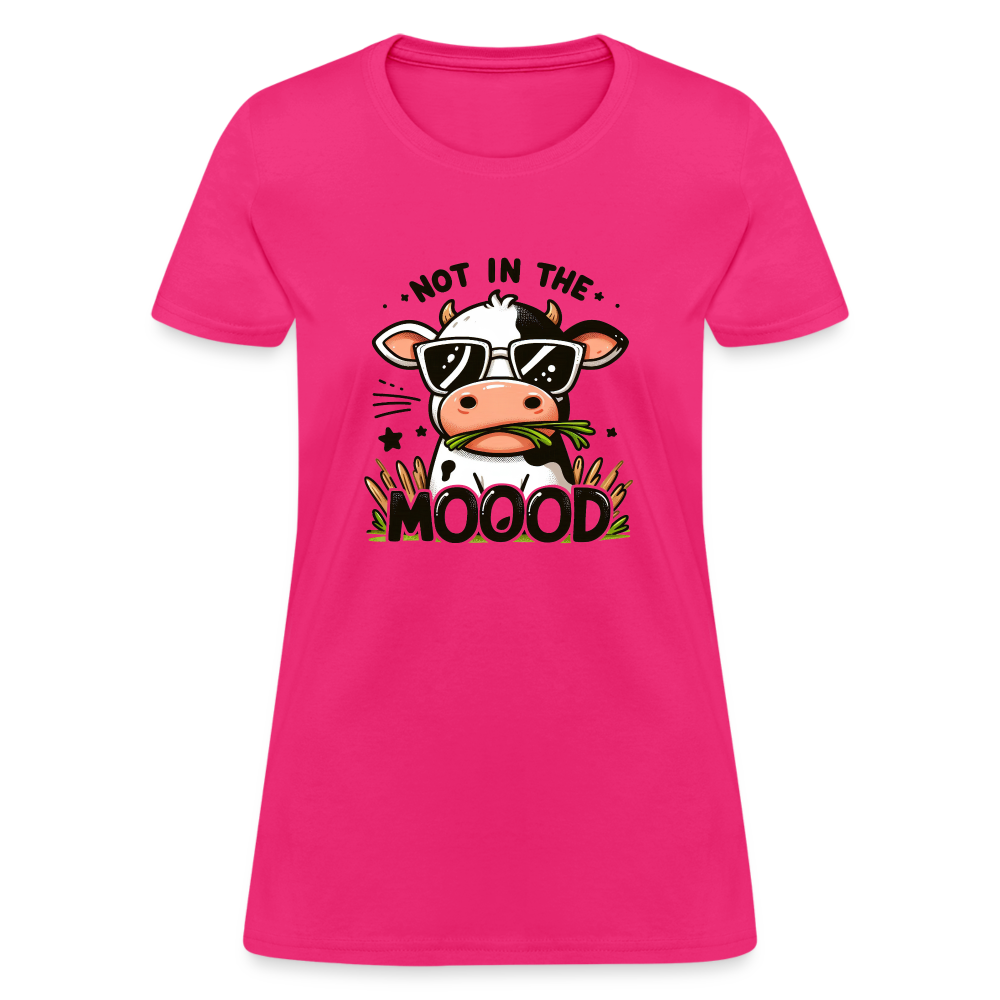 Not In The Mood Women's Contoured T-Shirt (Funny Cute Cow Design) - fuchsia