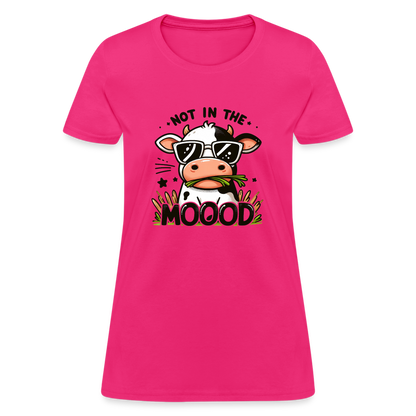 Not In The Mood Women's Contoured T-Shirt (Funny Cute Cow Design) - fuchsia