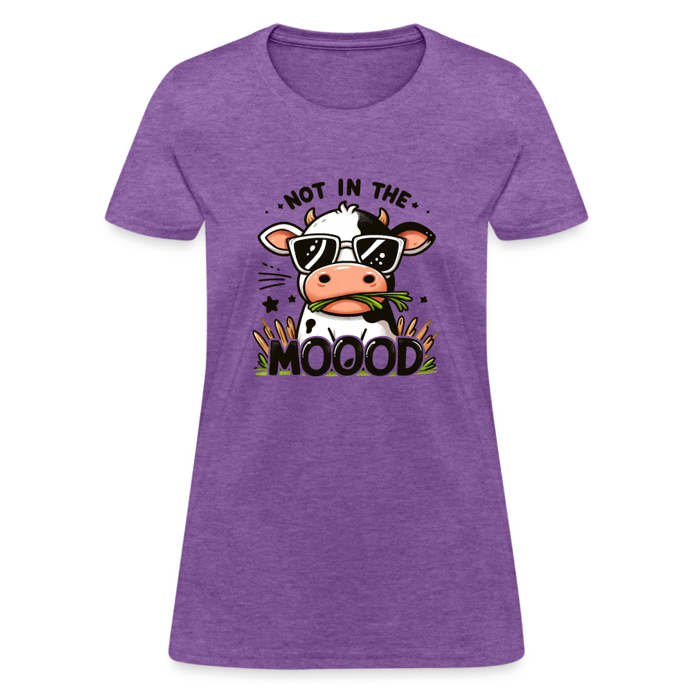 Not In The Mood Women's Contoured T-Shirt (Funny Cute Cow Design) - purple heather