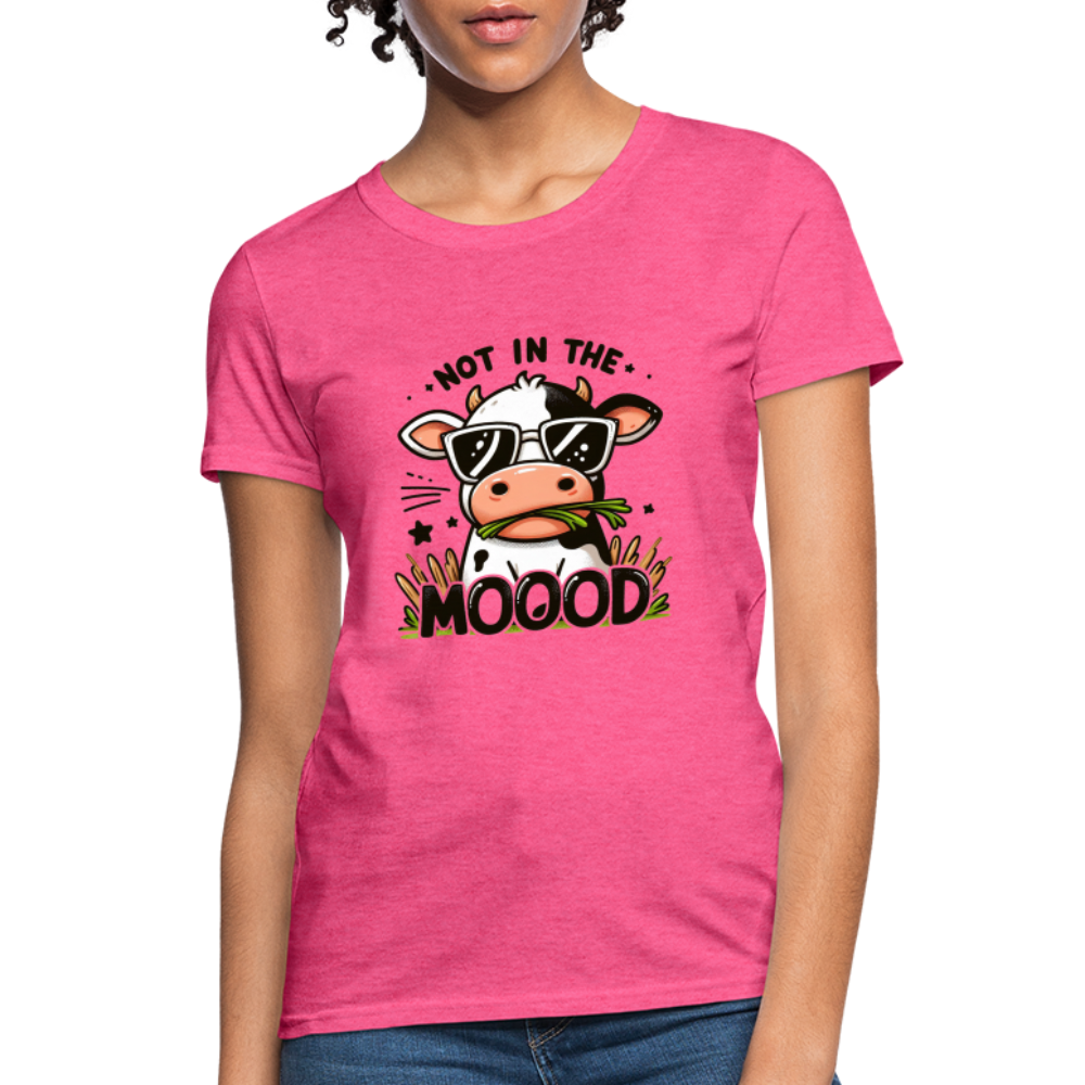 Not In The Mood Women's Contoured T-Shirt (Funny Cute Cow Design) - heather pink