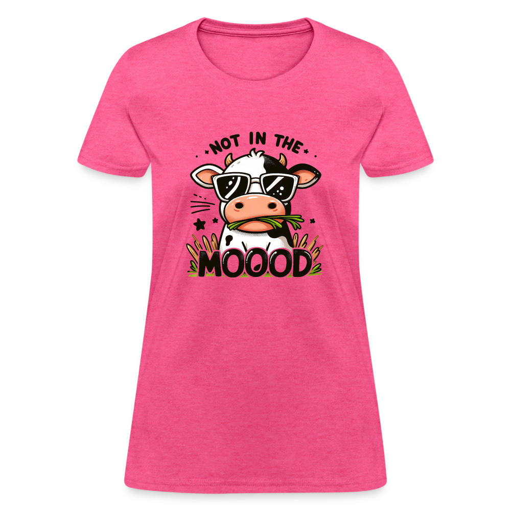 Not In The Mood Women's Contoured T-Shirt (Funny Cute Cow Design) - heather pink