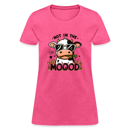 Not In The Mood Women's Contoured T-Shirt (Funny Cute Cow Design) - heather pink