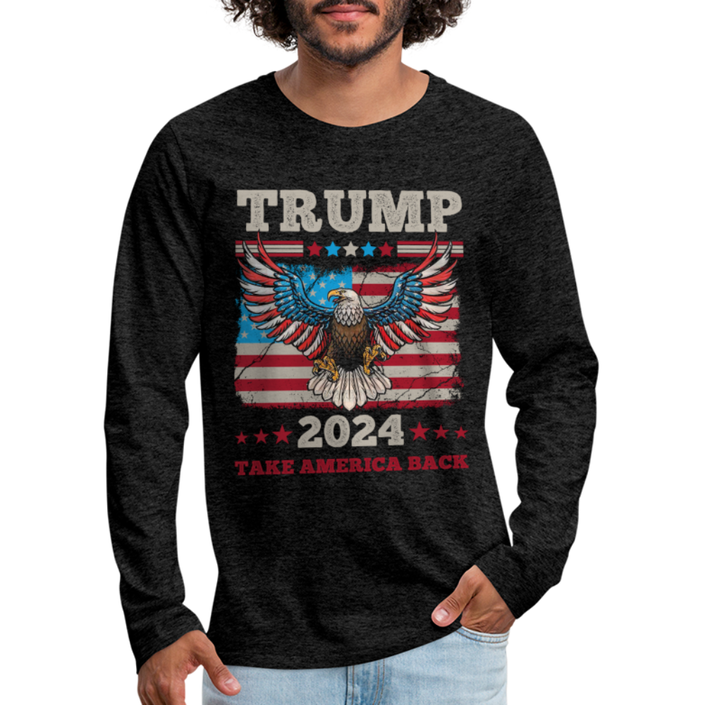 Trump 2024 Take America Back (Flag & Eagle) Men's Premium Long Sleeve T-Shirt - charcoal grey