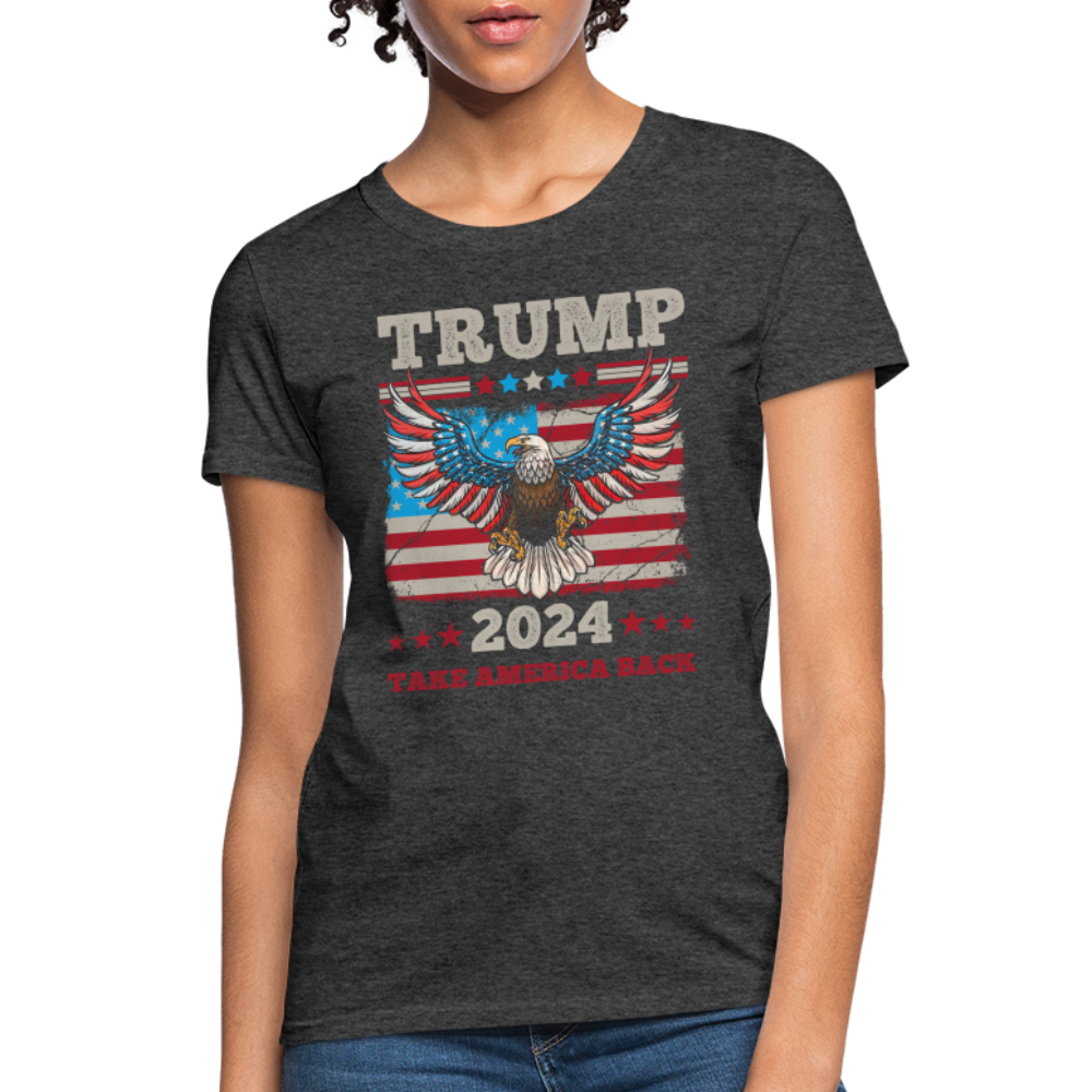 Trump 2024 Take America Back (Flag & Eagle) Women's Contoured T-Shirt - heather black