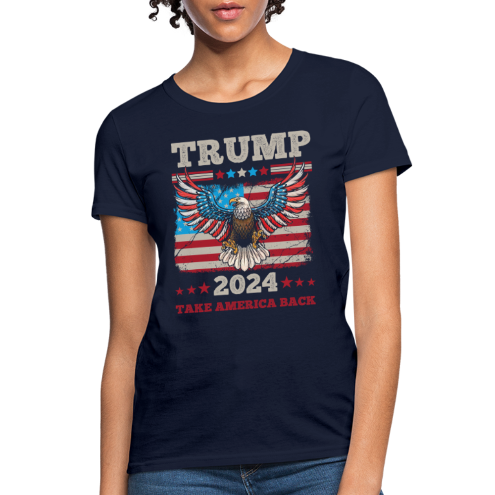 Trump 2024 Take America Back (Flag & Eagle) Women's Contoured T-Shirt - navy