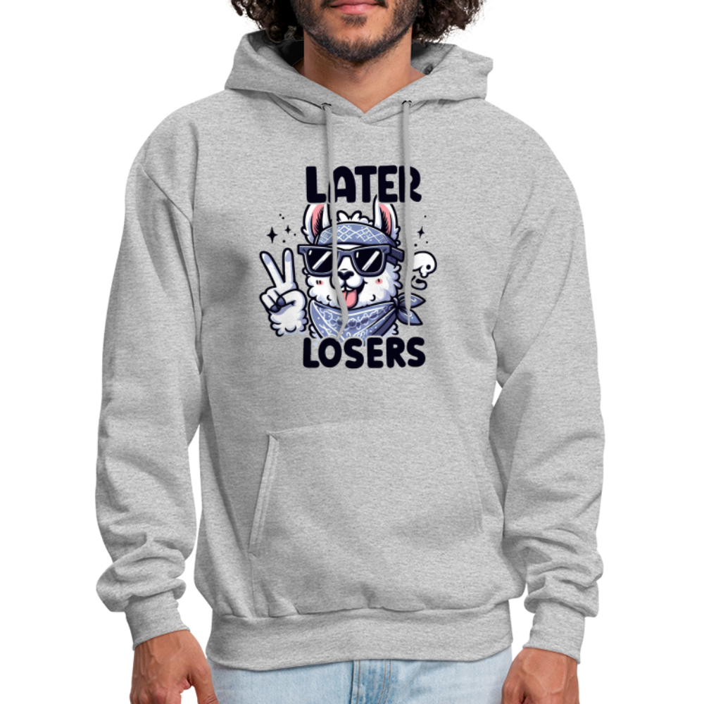 Llama says Later Losers Hoodie - heather gray