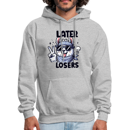 Llama says Later Losers Hoodie - heather gray