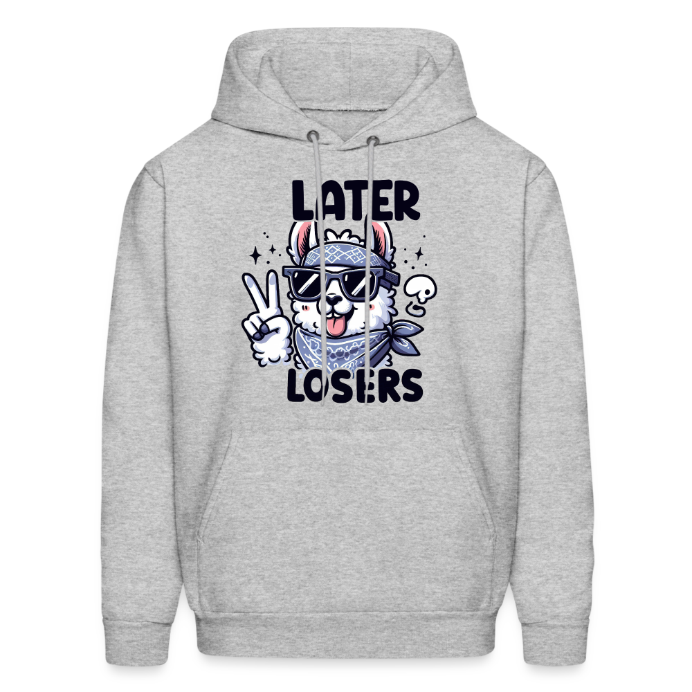 Llama says Later Losers Hoodie - heather gray