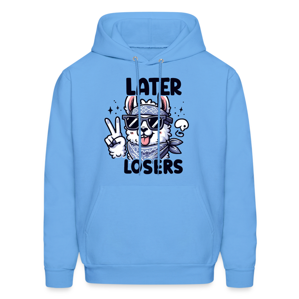 Llama says Later Losers Hoodie - carolina blue