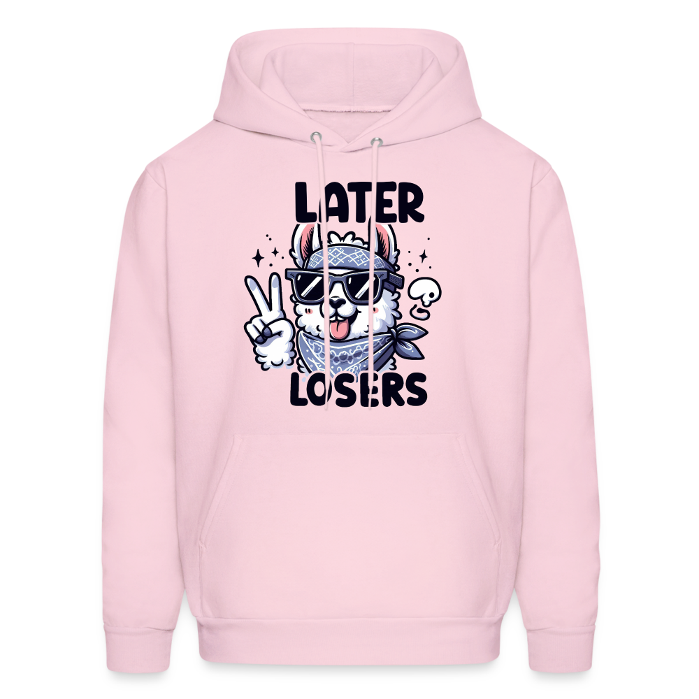 Llama says Later Losers Hoodie - pale pink